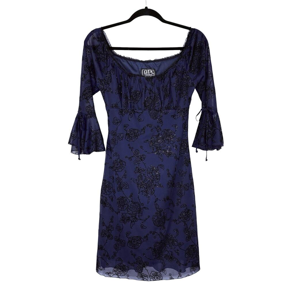 Vtg City Triangles Babydoll Dress Milkmaid Whimsigoth Romantic Navy Black Sz M